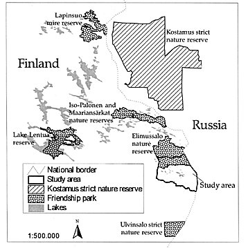 The Finnish Friendship Park and the Russian Kostamus strict nature reserve.