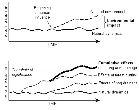 An illustration of environmental impacts and cumulative effects.